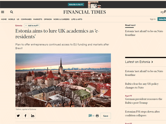 Financial Times: Власти Эстонии могут сделать своими э-резидентами бизнесменов Британии.